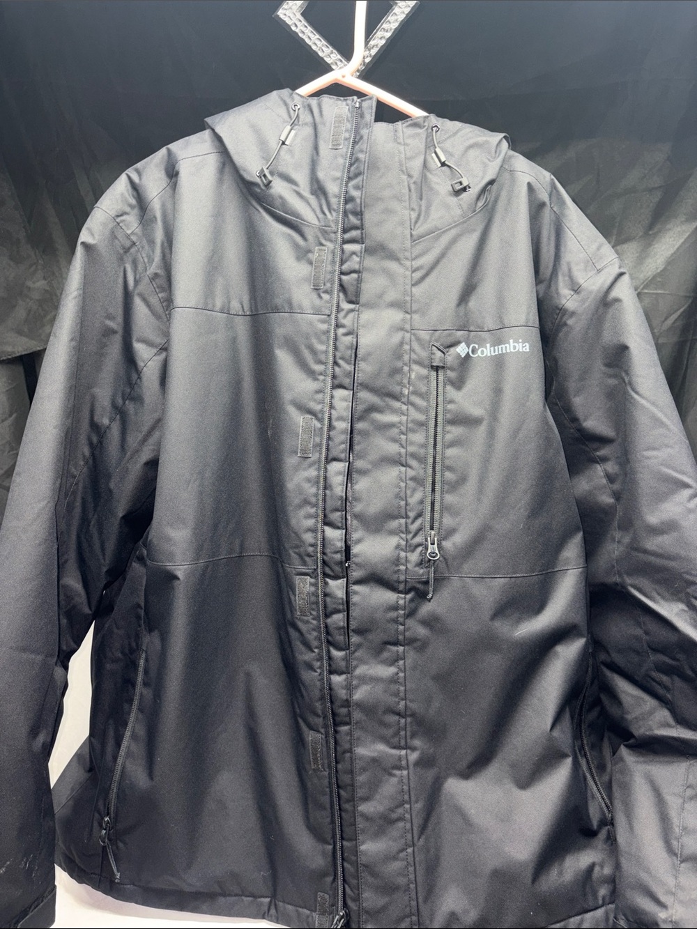 Columbia Men’s Black Hooded Raincoat with Zip Chest Pocket